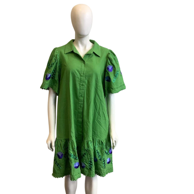 Gorman Women's Size 14 Short Sleeved Linen Blend Midi Dress Green & Floral 