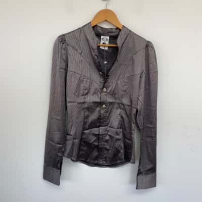 Nuvula Black Silver Striped Long Sleeve Shirt Size M 