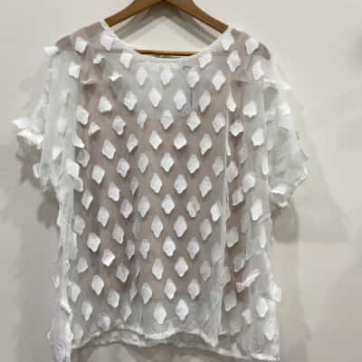 Natasha Gan Womens  Size 14 Short Sleeve Top Beige / White 