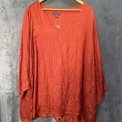 Autograph Womens  Size 24 Blouse / Long Sleeve Top Orange / Pattern 