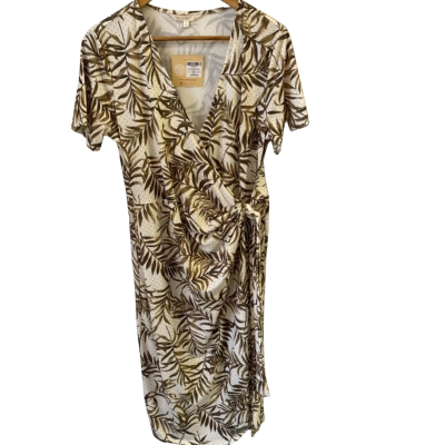 Noni B Womens  Size 12 Leaf Print Wrap Dress Ivory