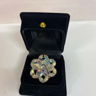 Vintage 1950s Brooch with Aurora Borealis Stones