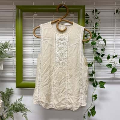  ALC Womens Sleeveless Silk Blouse Cream Size 6