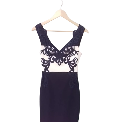Lipsy London Womens  Size 6 Bodycon Dress Navy Blue / White 