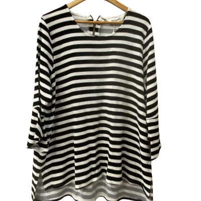 Virtuelle Womens  Size L 3/4 Sleeve Shirt Black  / Striped / White 