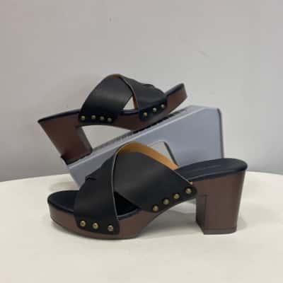 Belle & Bloom Midtown Leather Clog Mule Size 6 Black  / Brown 