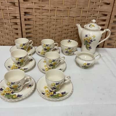 Vintage 15 piece J&G Meakin tea coffee set Canterbury England centenary 1851-1951 collectable birthday gift present gold trim floral flowers 