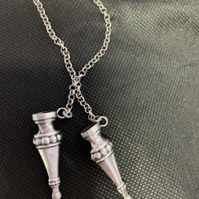 Antique Silver Dutch  Knitting Needles Cap Necklace