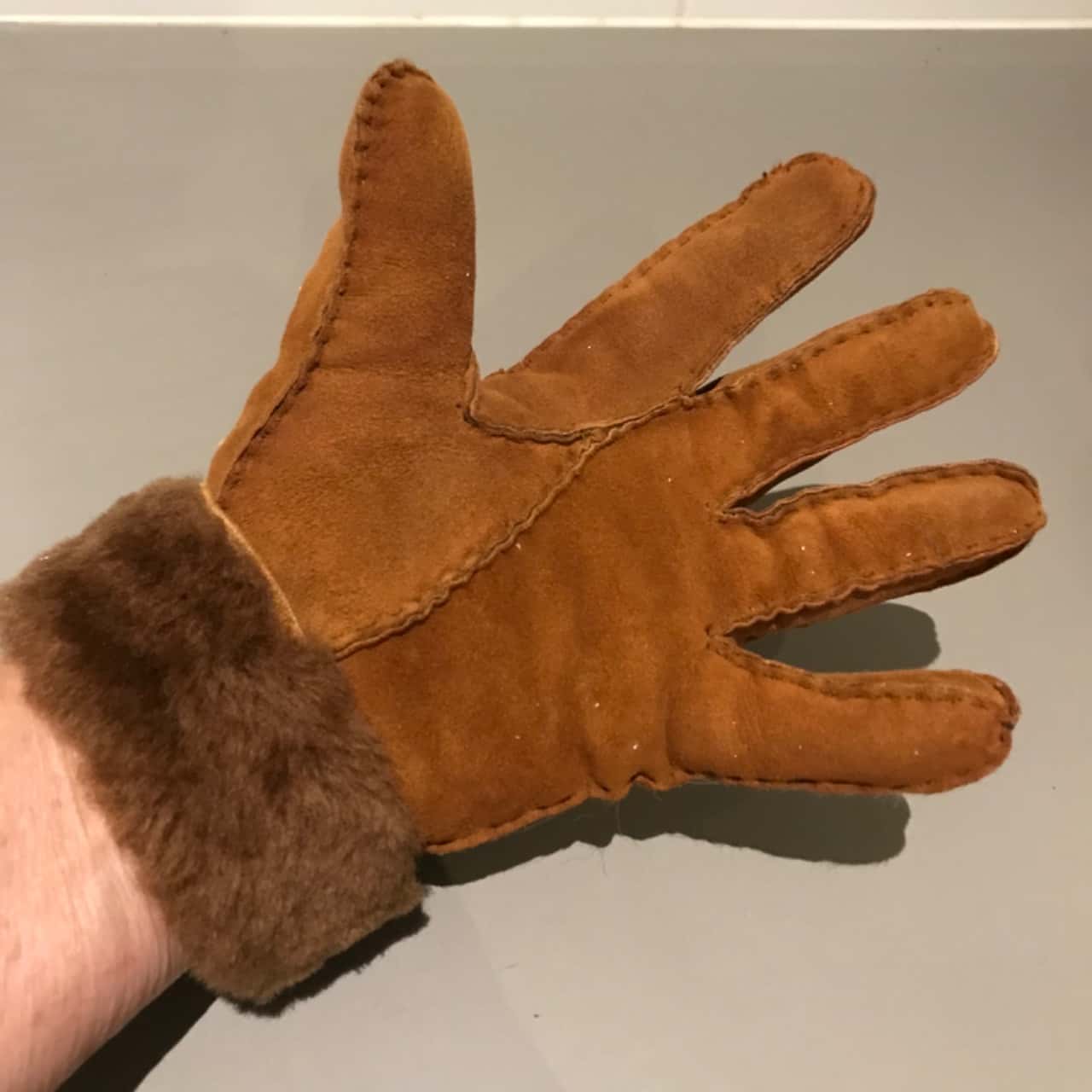 Womens Vintage Sheepskin Gloves Size L Brown