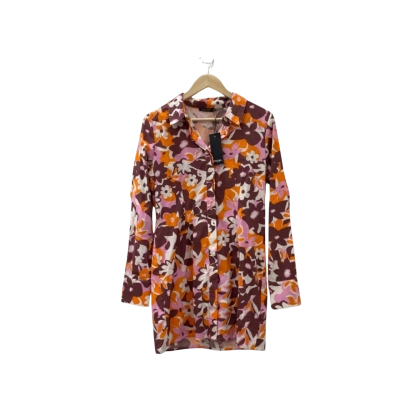 Nasty Gal Womens  Size 12 Retro Floral Mini Shirt Dress Orange / Pink  / Purple 