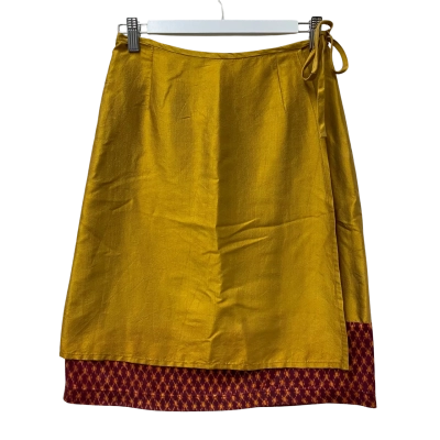  Womens  Size S Wrap Skirt Gold / Maroon - 100% Pure Silk