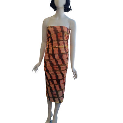 Sunny Girl Womens Bodycon Strapless Dress Multicoloured / Peach , Brown & Greens Size 8 