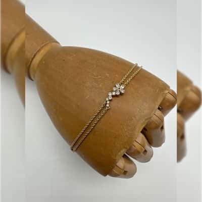  Floral Clear Stone Gold Tone Adjustable Bracelet 