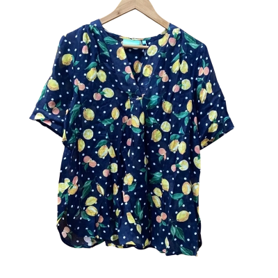 Blue Illusion Navy Fruit Print Top S 