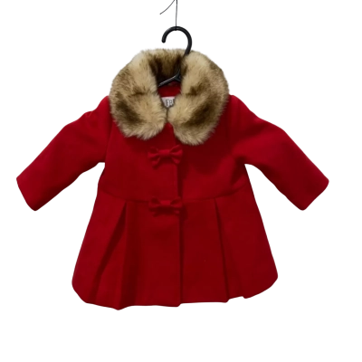 Fred & Flo Red Coat With Fur Collar Size 9-12 Months 