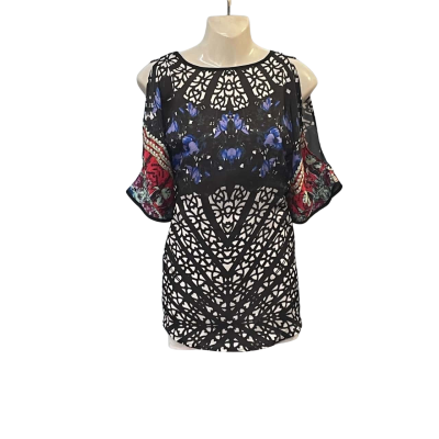 Stella Womens  Size 10 Blouse / Floral Top / Off-the-shoulder Top / Short Sleeve Top Multicoloured / Pattern 