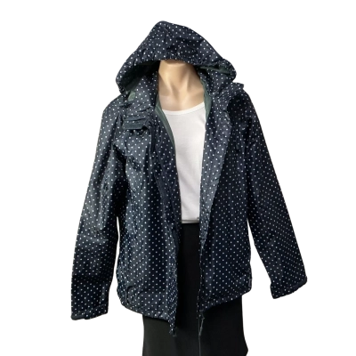 Huski Explorer Womens Size 16 Navy Blue / White Spotted Zip Front Hooded Raincoat 