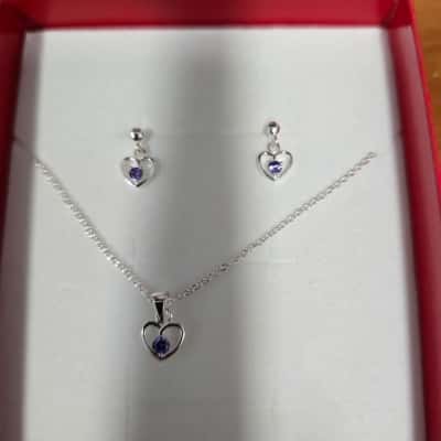 Prouds 925 and purple CZ Pendant and Earrings Set: Child 