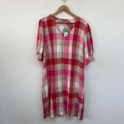 Regatta Petites Pink Checked Short Sleeve Mini Dress Size 14 