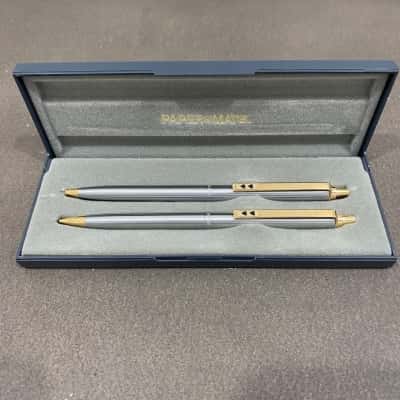 Papermate Vintage Pen and Pencil Set (stainless steel body paired with gold-plated clips and accents)