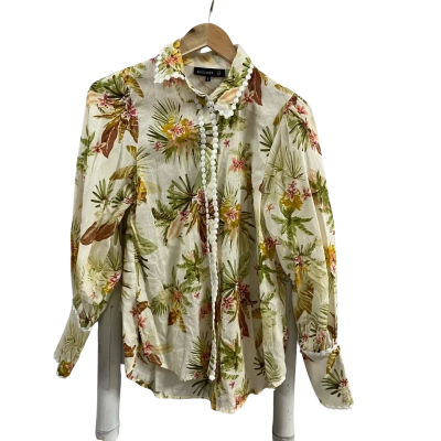 Decjuba Womens  Size 10 Long Sleeve Shirt Tropical Floral Print 