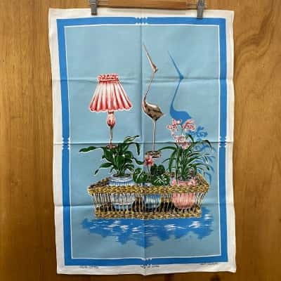 Blue Potted Plant Cotton Tea Towel 