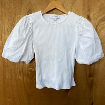 Witchery White Tie-Back Puff Sleeve Top Size XXSS