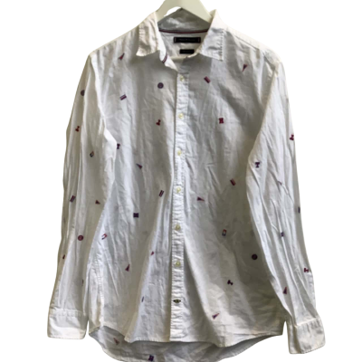 Tommy Hilfiger Mens  Size S Printed Long Sleeve Shirt White Mix
