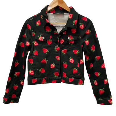 Dangerfield Strawberry Print Black Button-Up Jacket Size 8 
