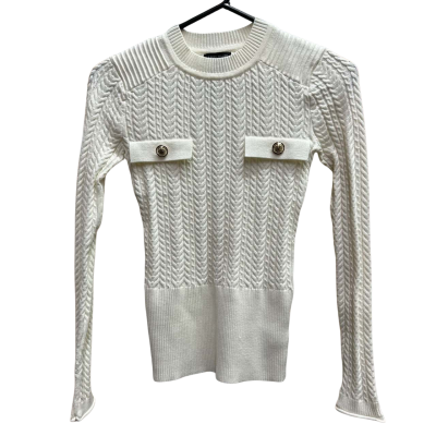 KAREN MILLEN Size XS Cable Knit Military Jumper in Ivory With Gold Button Hardware