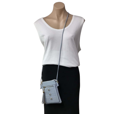  Womens Pale Blue Small Cross Body Bag with Tassel