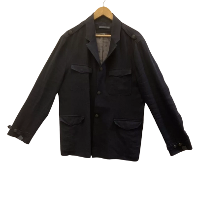 John Varvatos Collection Navy Rayon Linen Military Utility Jacket Men's Size IT 54 (XL)