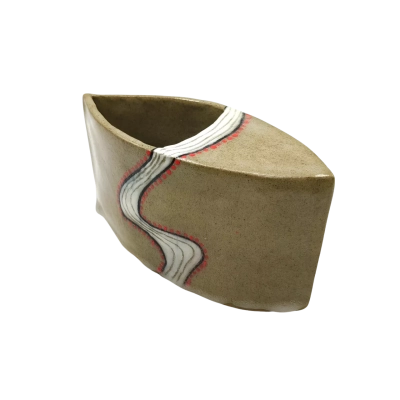Unique & Quirky Vase/Pot Hand Crafted - See Pics For Style & Note Small Chip At One End - 20cm Length x 10.5cm Height x 8cm Width  (brica shelf)