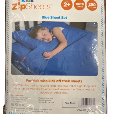 Kids Zip Sheets Single Sheet Set Blue
