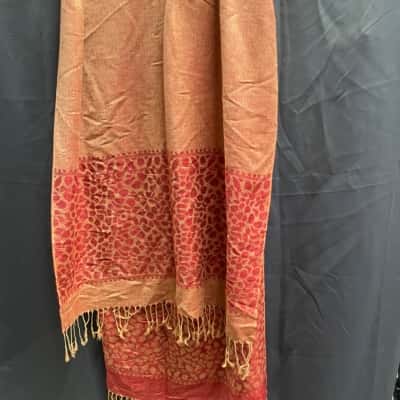 Red & Gold Pashmina Scarf Womens One Size 