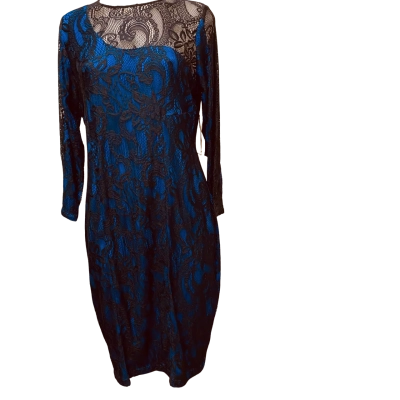  Womens The Jersey Dress Company Cobalt Blue and black Lace Dress  Size 16 Midi Dress Black  / Blue 