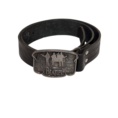 Black Embossed Leather Belt with Vintage Beatles Buckle