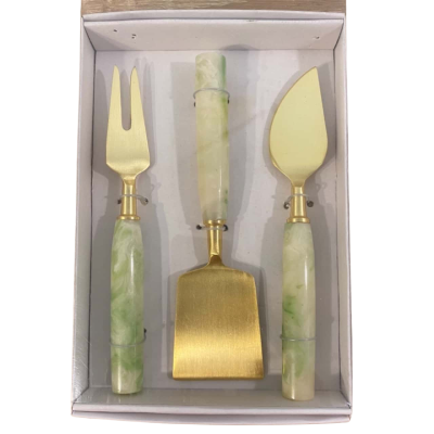Wheel&Barrow Cheese Knife Set/3 Green Resin