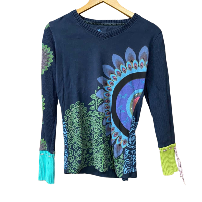 Desigual Womens Size M Navy Blue/Pattern Long Sleeve Top  