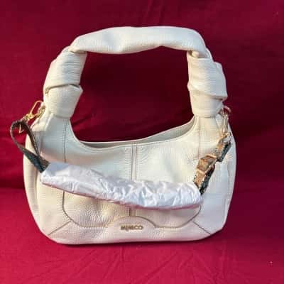 Mimco Curl Crescent Pebble Leather Women's Cross Body Bag / Handbag White 