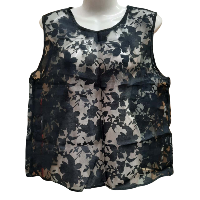 New With Tags CHALICE Size L Black Floral Embroidered Organza Shell Tank