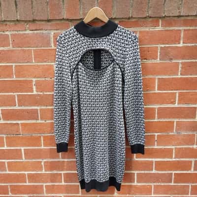 Michael Kors Size L Long Sleeve Dress *Retro* Black & Silver 