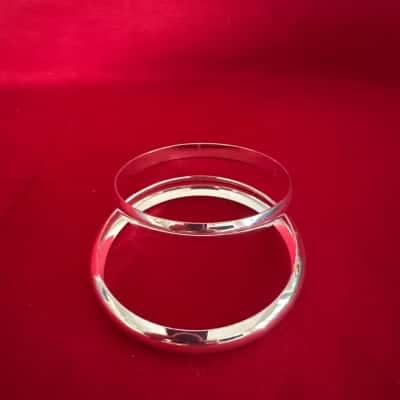  Women's Silver Tone Polished Concave Edge Bangle with matching Chevron Bangle 