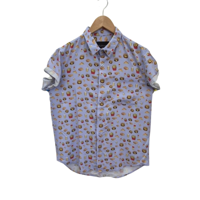  WILDFANG Womens  Size XS Short Sleeve Shirt Purple/ Food Pattern