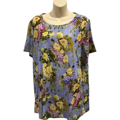 Blue Illusion Womens  Size 3L Short Sleeve Top Blue / Floral 