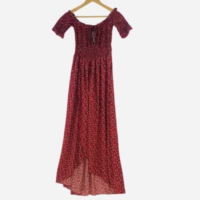 Boohoo - Berry Off The Shoulder Maxi Dress (Size 18)