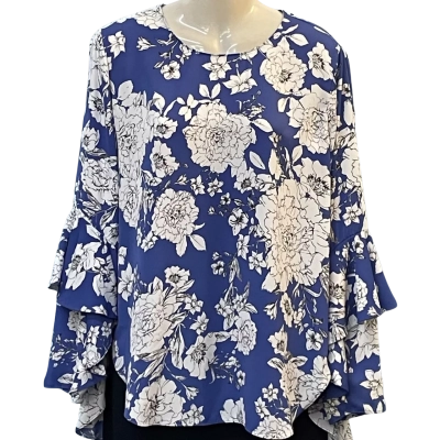 Witchery Womens  Size 12 Floral Top / Long Sleeve Top Blue / White 