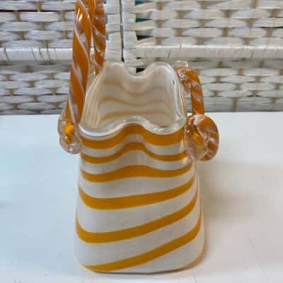 Cavalier Glass Art Purse Vase Hand made Orange  White 