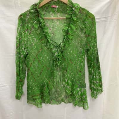 Womens  Size S Blouse / Long Sleeve Shirt Green / Pattern 