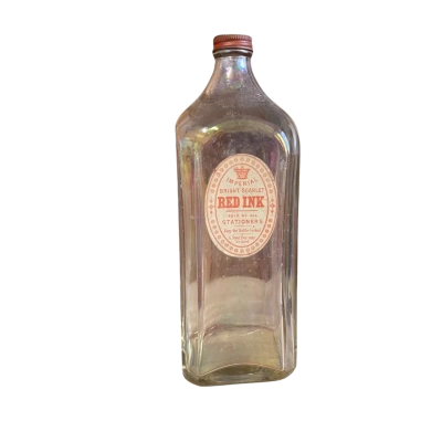 Vintage Imperial Bright Scarlet Red Ink Glass Bottle 